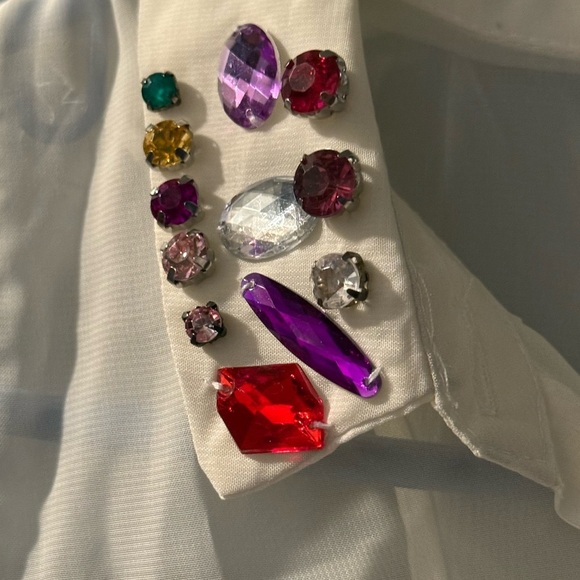 Bluenotes Sheer White Sleeveless Jeweled Blouse Womens Sz M Rhinestone Bedazzle - Picture 2 of 9